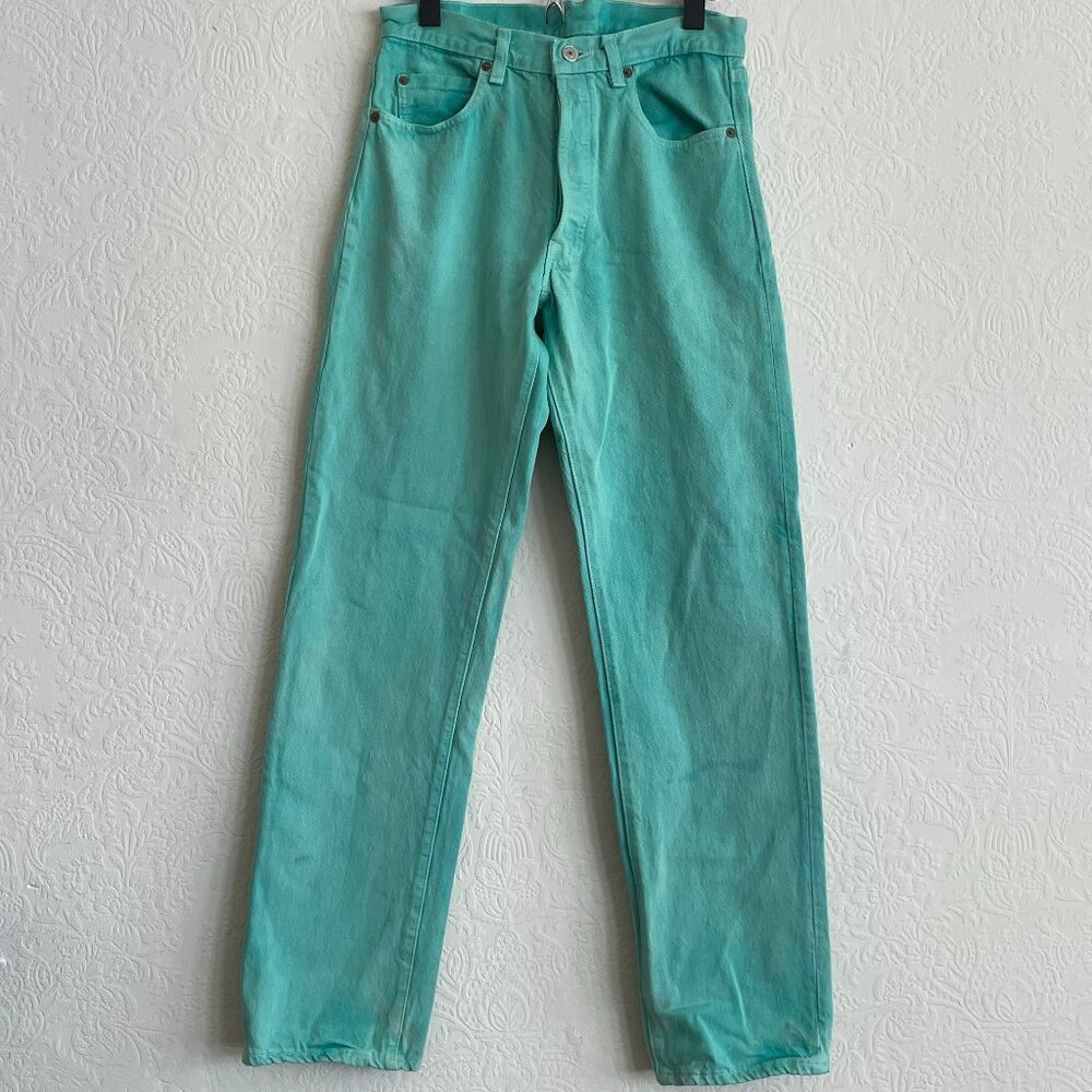 Vintage rare teal straight leg Levi's 501s waist size 26, 27 or 28